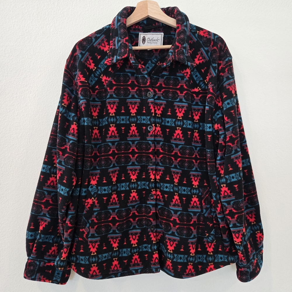 Outback Trading Company Fleece Aztec Southwestern print jacket size 2X unisex